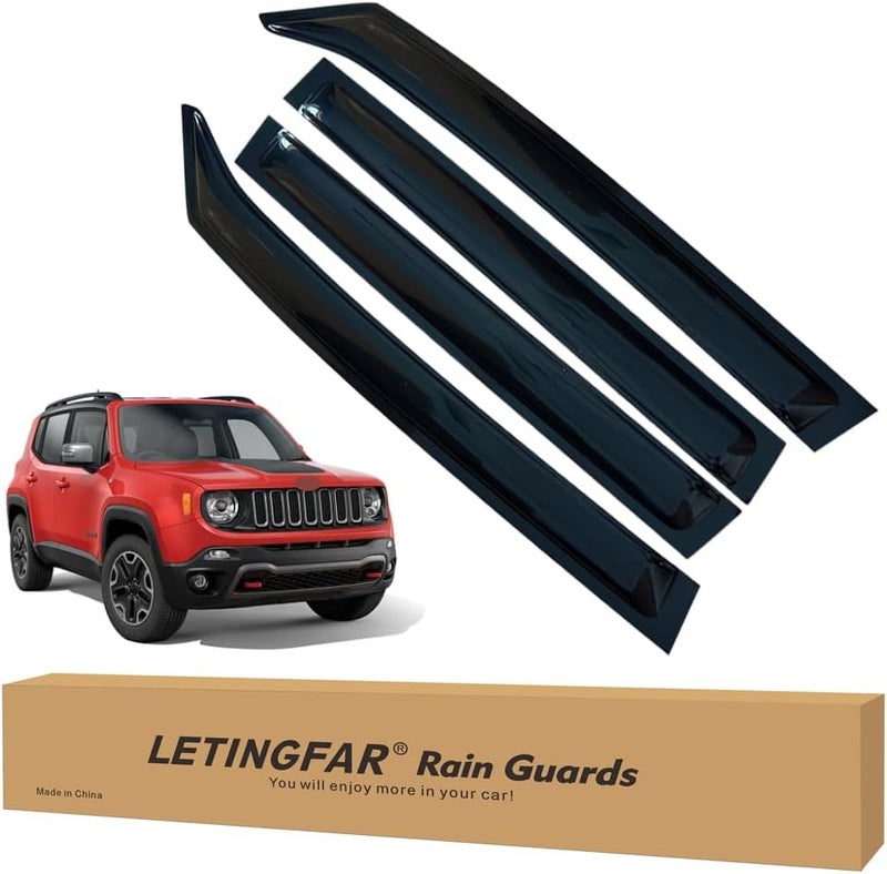 LETINGFAR Window Visors Rain Guards for Jeep Renegade 2015 2016 2017 2018 2019 2020 2021 2022 2023 2024 Accessories, Wind Deflectors Vent Shades for Jeep Renegade - Image 1